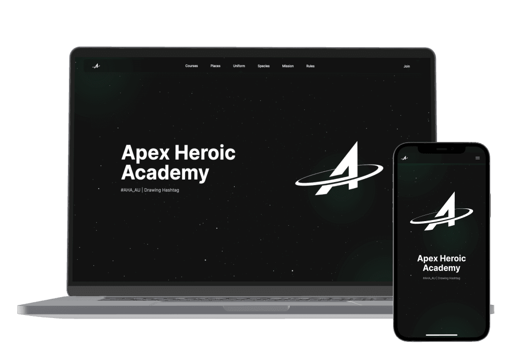 Apex Heroic Academy website shown on a laptop and a phone.
